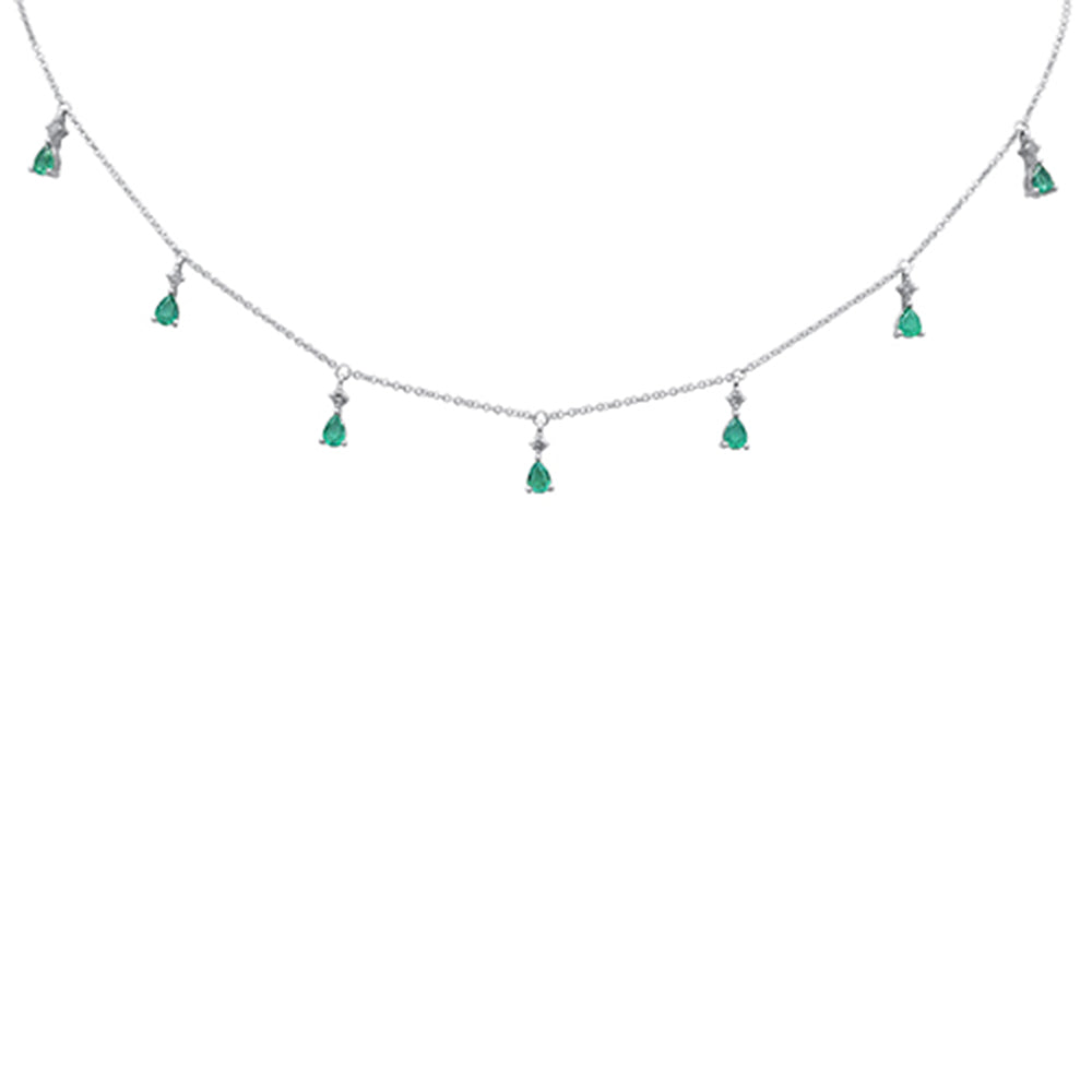 Diamond &amp; Emerald Necklace in 14K White Gold 1.27 CT