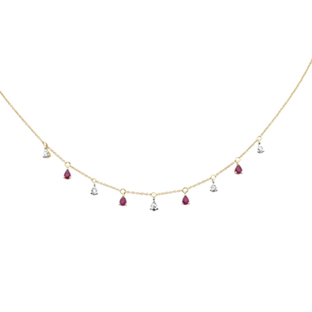 Diamond &amp; Ruby Necklace in 14K Yellow Gold 0.89 CT