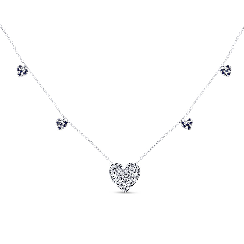 Collar con colgante de zafiro azul y diamantes en oro blanco de 14K, 0.44CT.