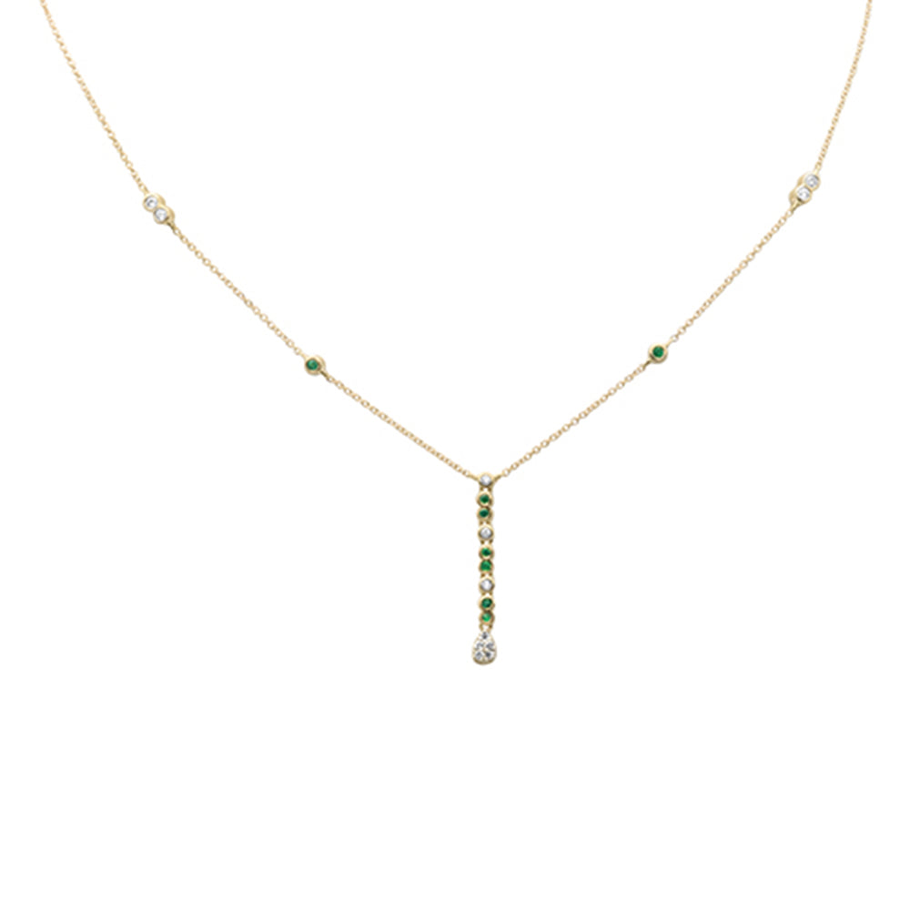 Collar Pendant De Esmeralda Y Diamante Y Piedra Preciosa En Oro Amarillo De 14K .22Ct
