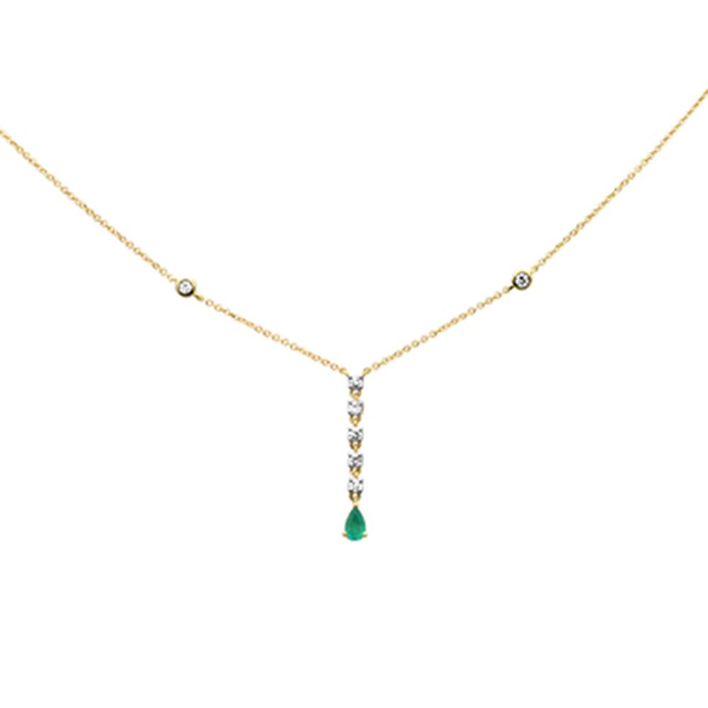 Diamond &amp; Emerald Necklace in 14K Yellow Gold 0.43 CT