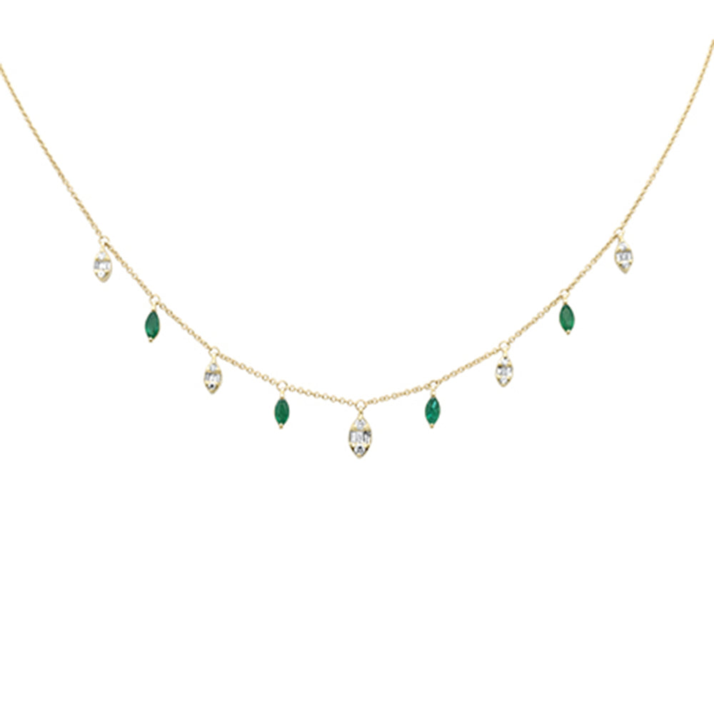 Diamond &amp; Emerald Necklace in 14K Yellow Gold 0.89 CT