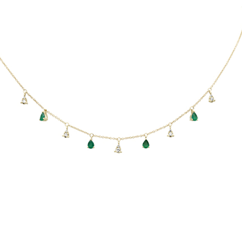 Collar Alternando Diamante & Esmeralda en Oro Amarillo en 14K 0.77 CT