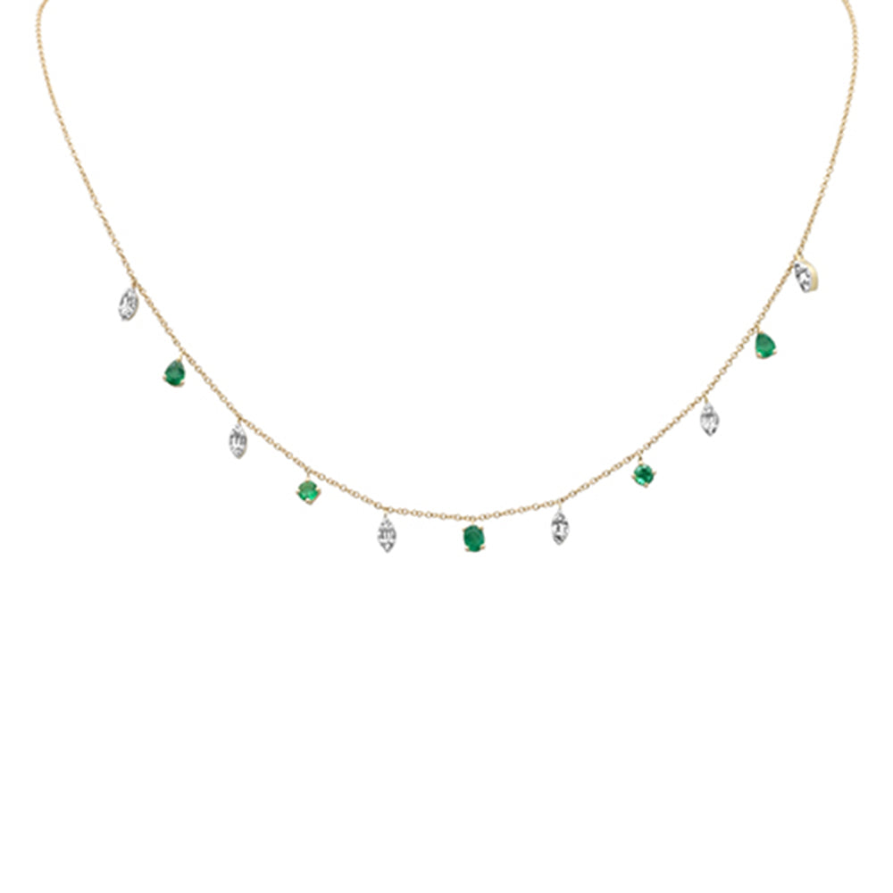 Diamond &amp; Emerald Necklace in 14K Yellow Gold 0.91 CT