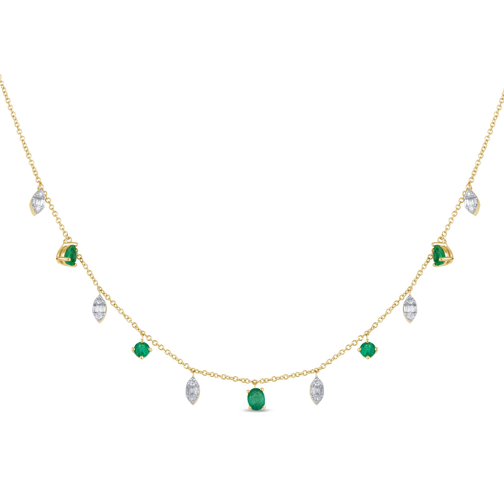 Diamond &amp; Emerald Necklace in 14K Yellow Gold 0.91 CT