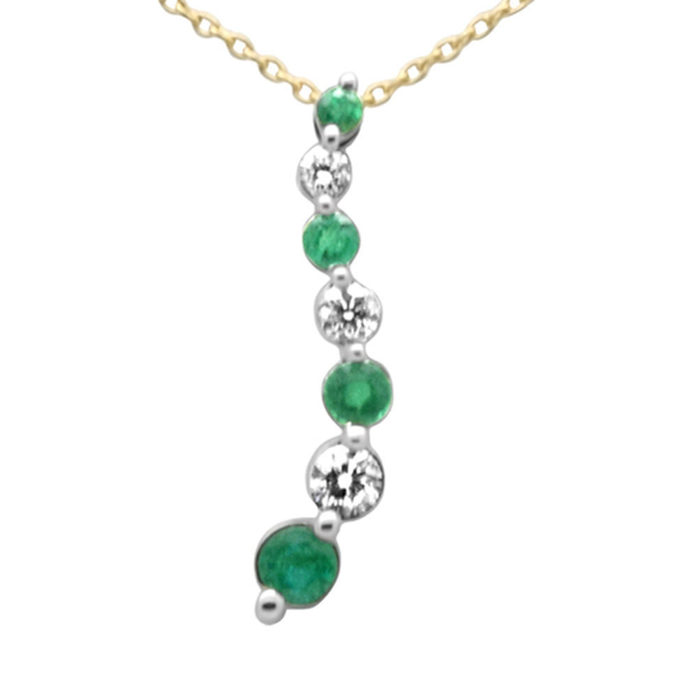 Diamond &amp; Emerald Pendant Necklace in 14K Yellow Gold 0.47 CT
