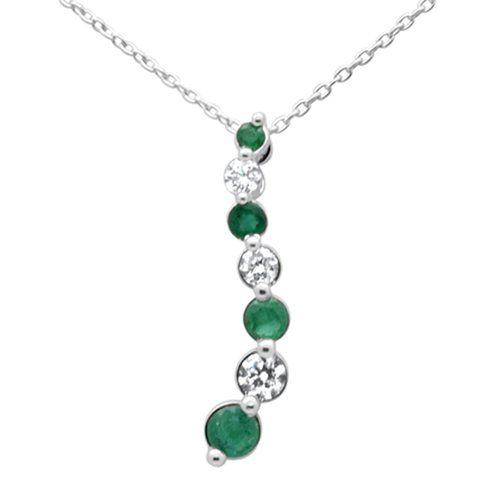 Diamond &amp; Emerald Necklace in 14K White Gold 0.47 CT