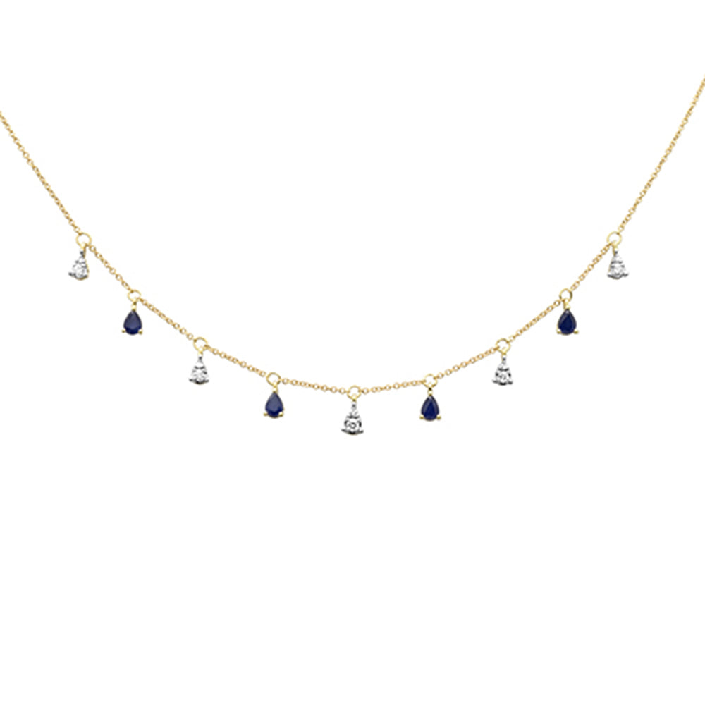 Collar con colgante de zafiro azul y diamantes en oro amarillo de 14K, 0.93CT.