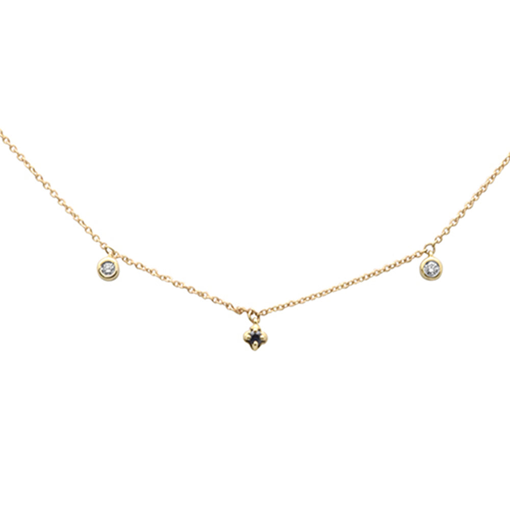 14K Yellow Gold Pendant Necklace with Diamonds and Blue Sapphire, 0.1CT.