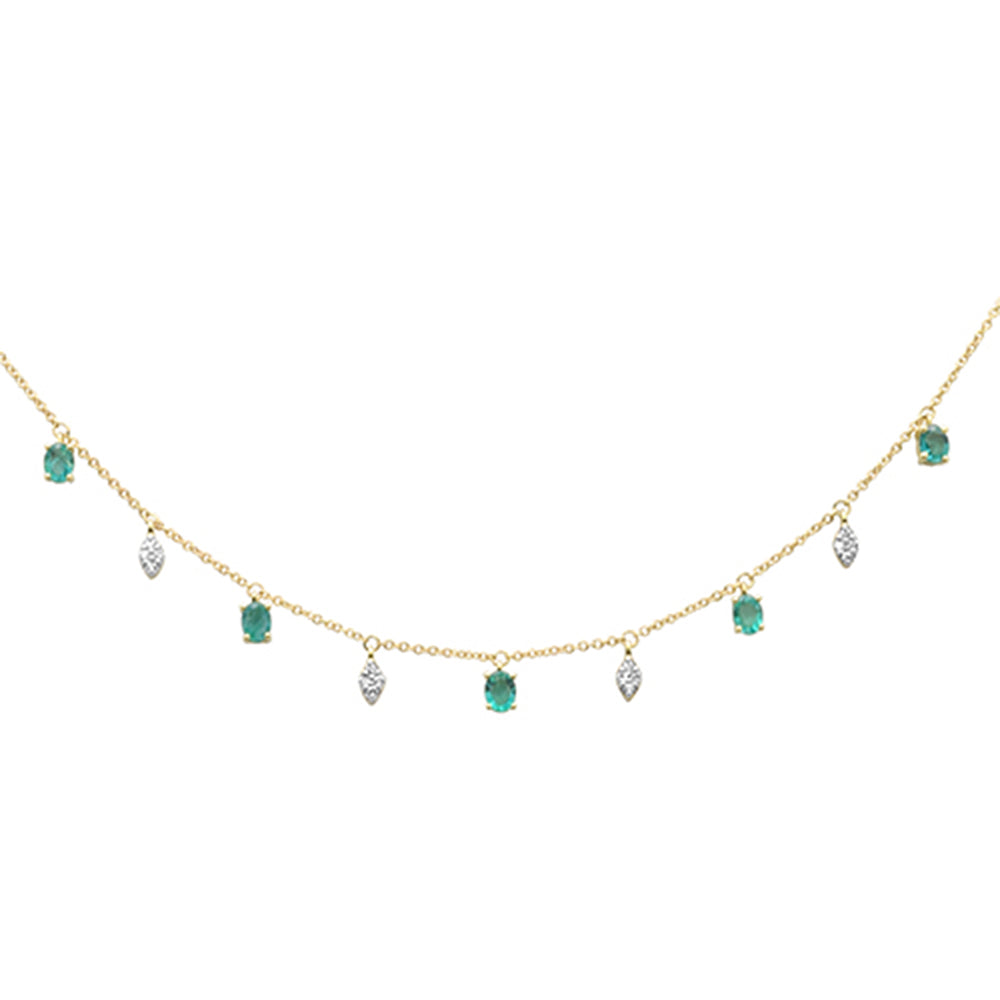 Diamond &amp; Emerald Necklace in 14K Yellow Gold 0.92 CT