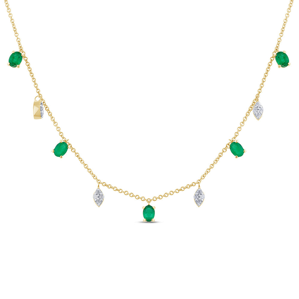 Diamond &amp; Emerald Necklace in 14K Yellow Gold 0.92 CT