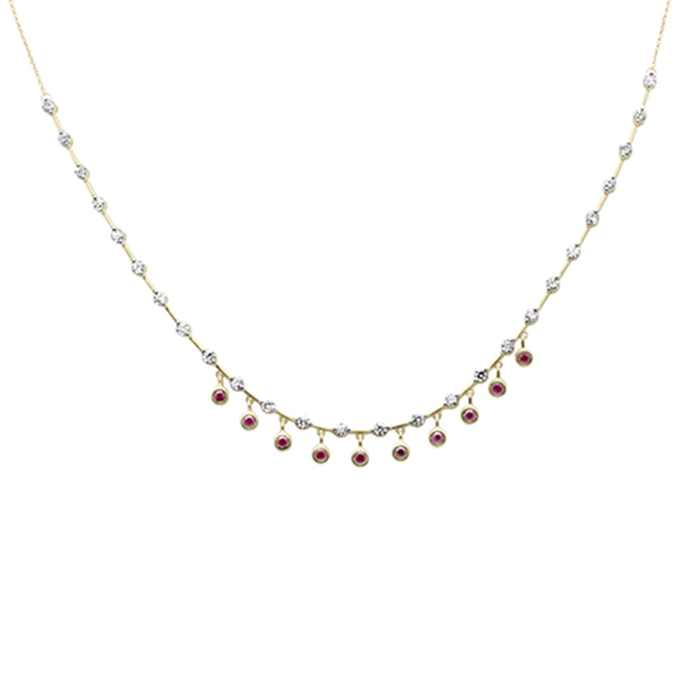 Collar Pendant De Rubí Y Diamante Y Piedra Preciosa En Oro Amarillo De 14K 2.18Ct