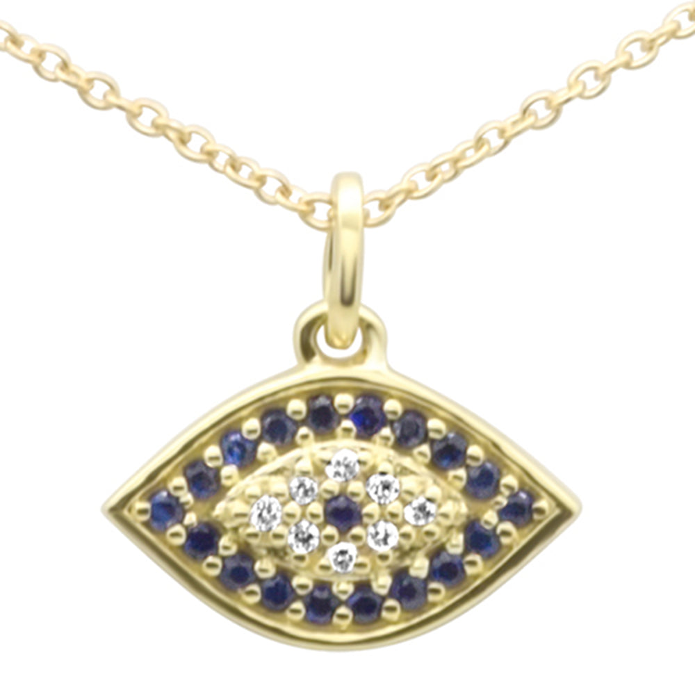 Blue Sapphire and Diamond Pendant Necklace in 14K Yellow Gold, 0.2CT.