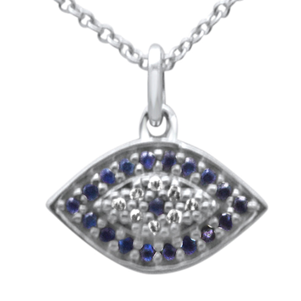 Collar Pendant De Zafiro Azul Y Diamante Y Piedra Preciosa En Oro Blanco De 14K .19Ct