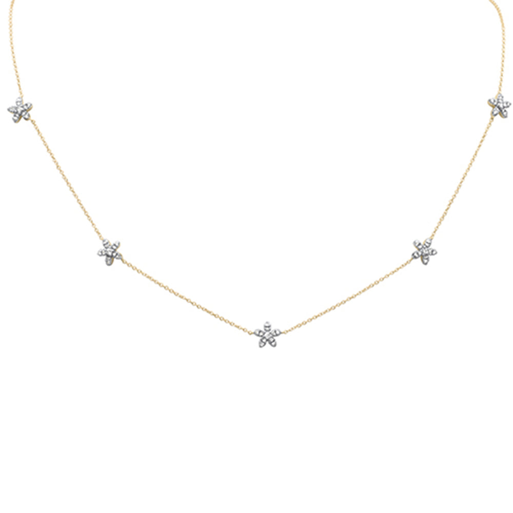 Collar Pendant Flor De Diamante En Oro Amarillo De 14K .42Ct