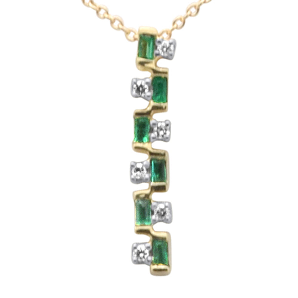 Diamond &amp; Emerald Necklace in 14K Yellow Gold 0.2 CT