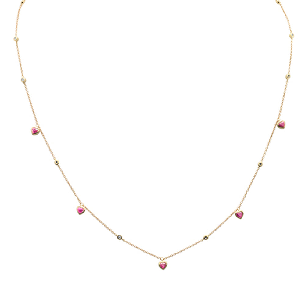 Collar Pendant Corazón De Rubí Y Diamante Y Piedra Preciosa En Oro Amarillo De 14K .76Ct