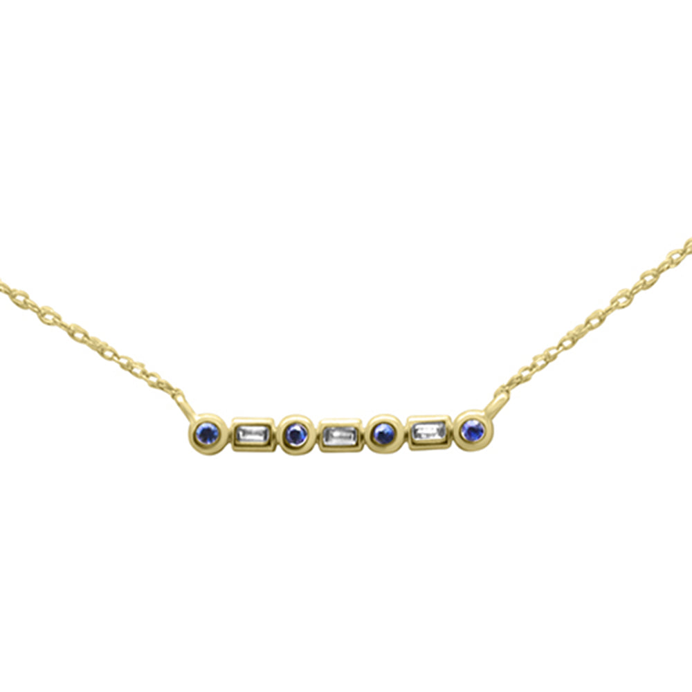 Blue Sapphire and Diamond Pendant Necklace in 14K Yellow Gold, 0.11CT.