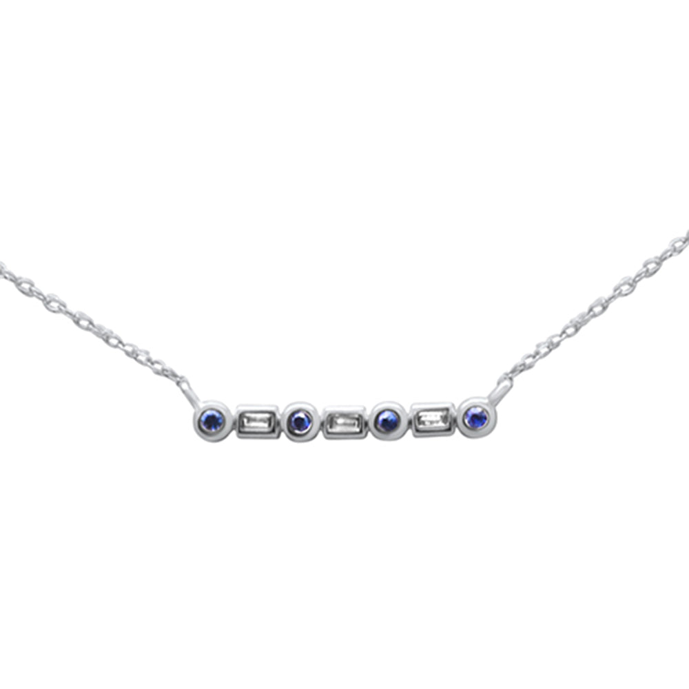 Blue Sapphire and Diamond Pendant Necklace in 14K White Gold, 0.1CT.