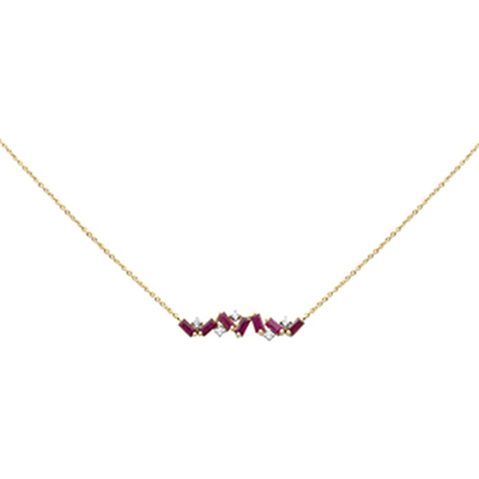 Diamond &amp; Ruby Necklace in 14K Yellow Gold 1.14 CT