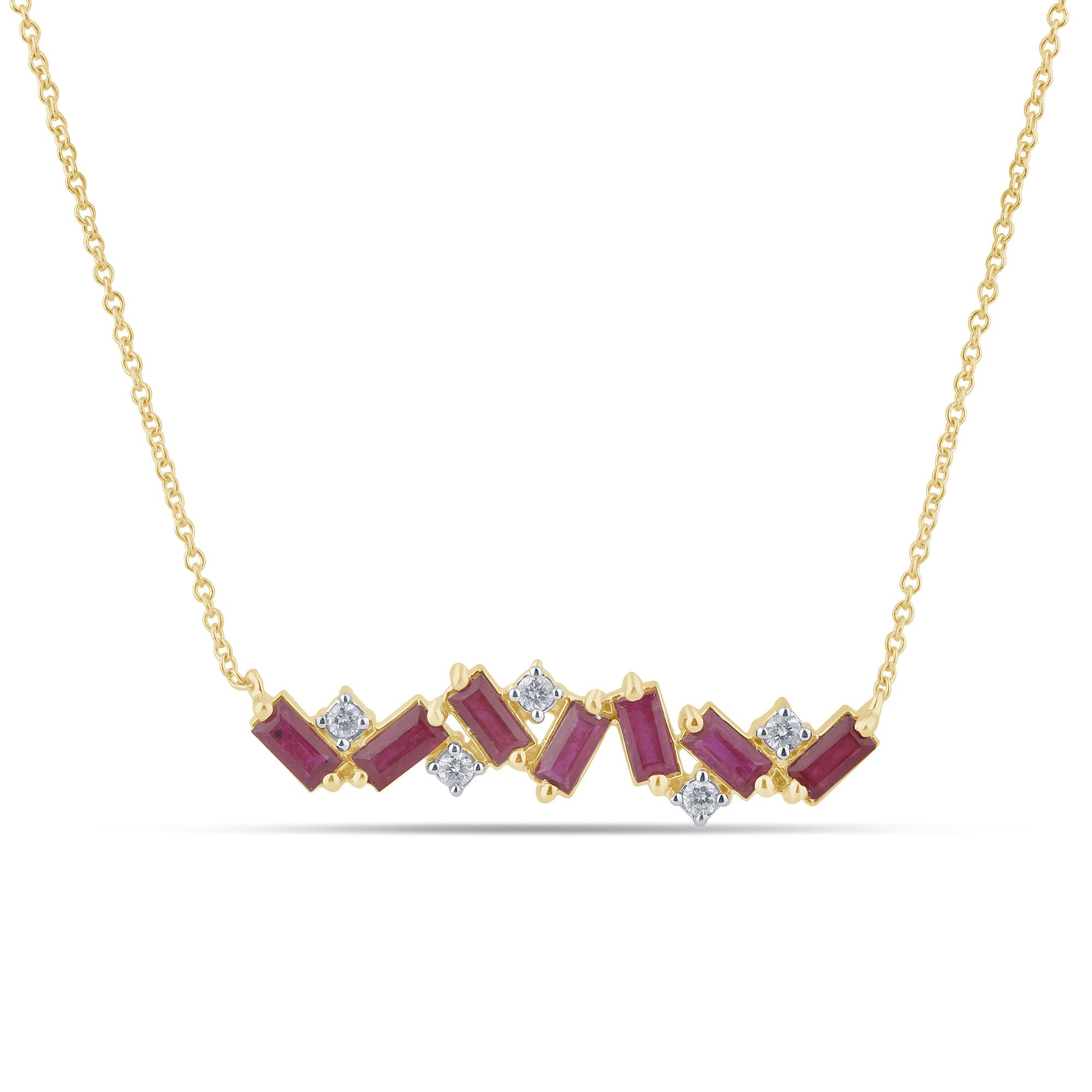 Diamond &amp; Ruby Necklace in 14K Yellow Gold 1.14 CT