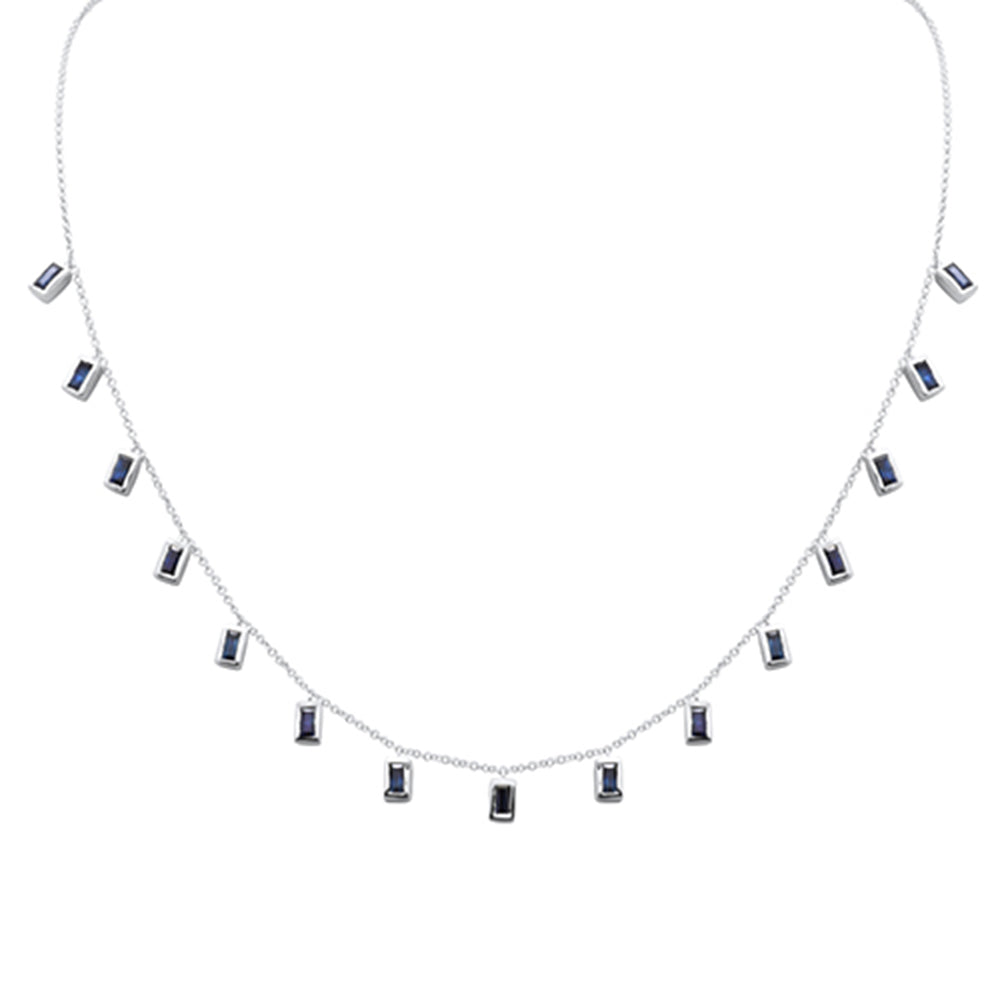 14K White Gold Blue Sapphire Necklace, 2.5CT.