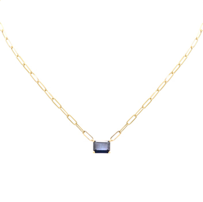 Collar Paperclip De Zafiro Azul En Oro Amarillo De 14K 2.85Ct