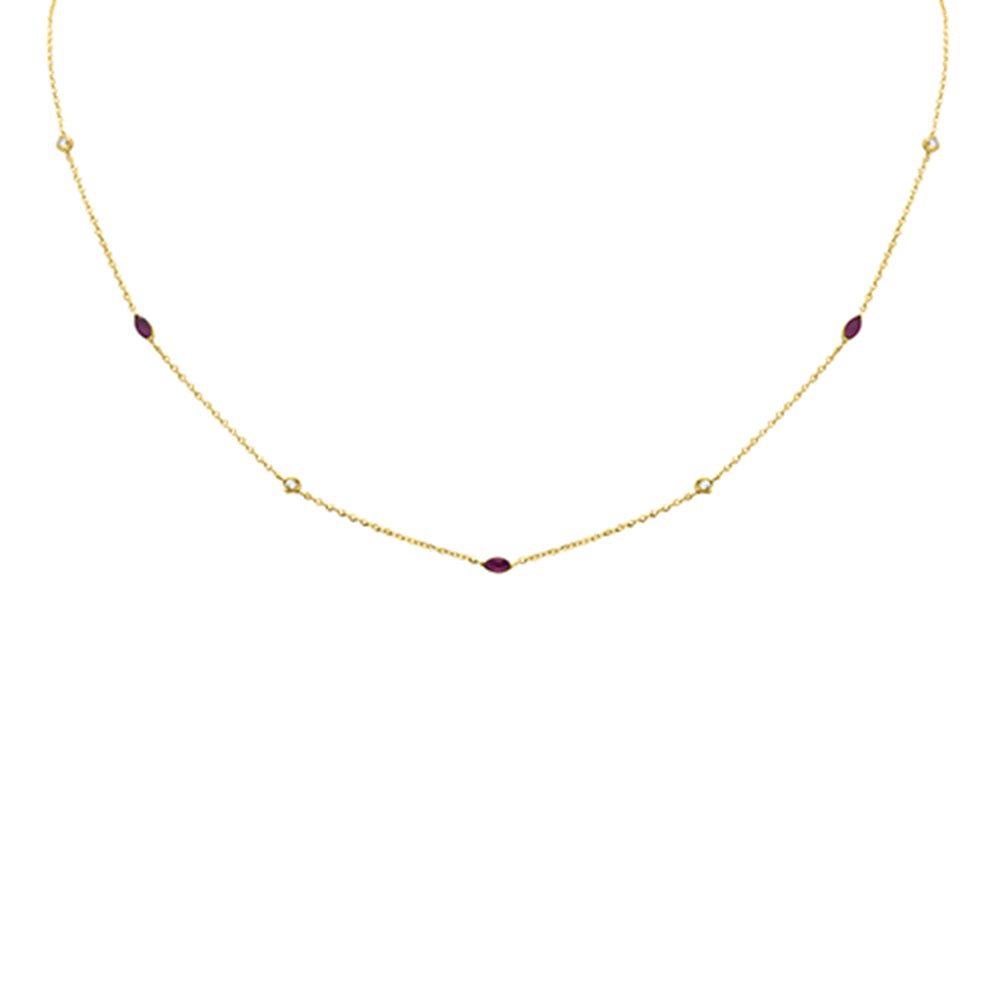 Collar Pendant De Rubí Y Diamante En Oro Amarillo De 14K .35Ct