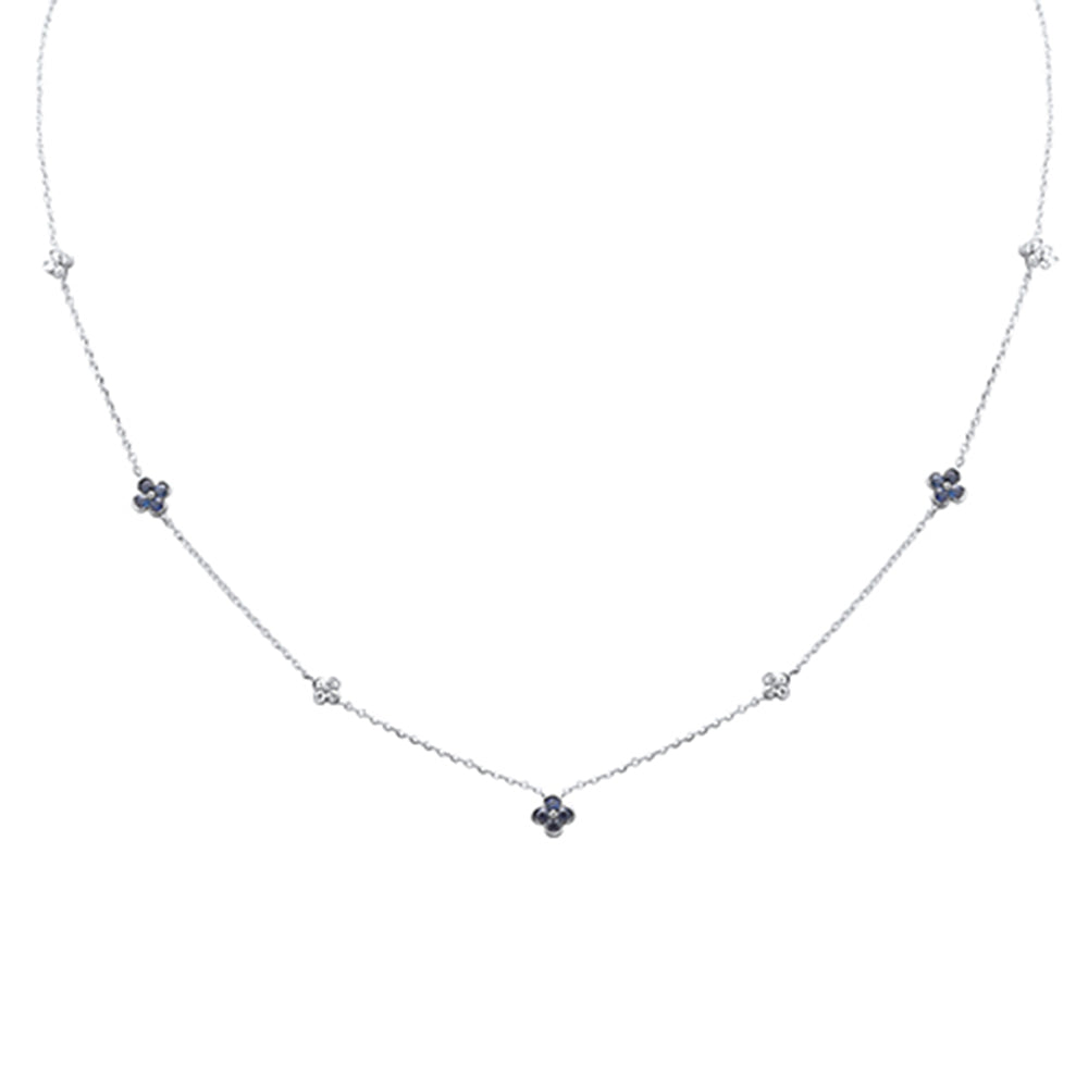 Blue Sapphire and Diamond Pendant Necklace in 14K White Gold, 0.44CT.