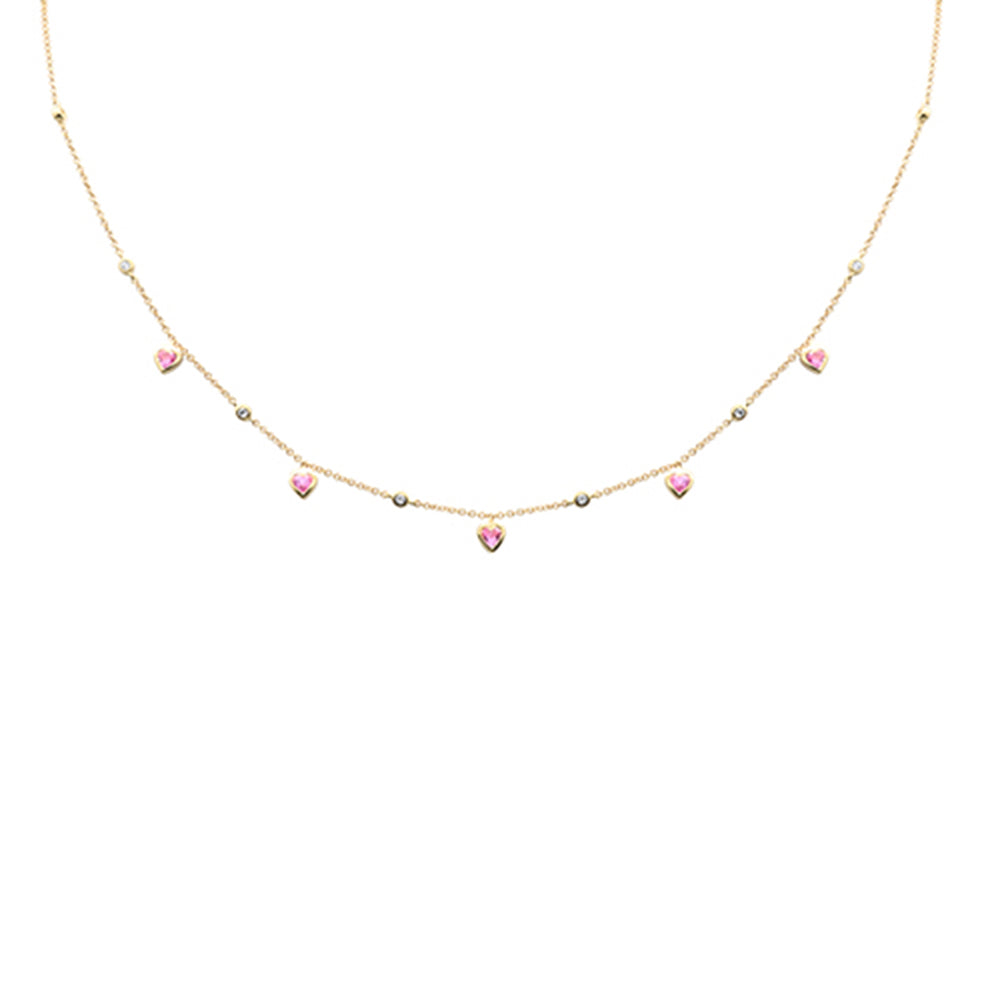 Collar De Zafiro Rosa Y Diamante En Oro Amarillo De 14K .80Ct