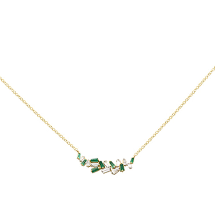 Diamond &amp; Emerald Necklace in 14K Yellow Gold 0.47 CT