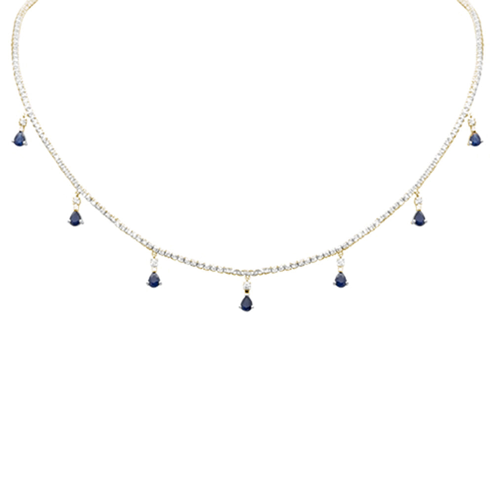 Collar Tennis De Zafiro Azul Y Diamante Y Piedra Preciosa En Oro Blanco De 14K 3.16Ct