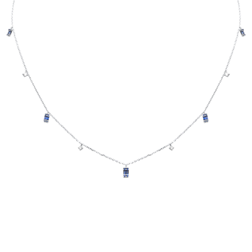 Collar con colgante de zafiro azul y diamantes en oro blanco de 14K, 0.49CT.