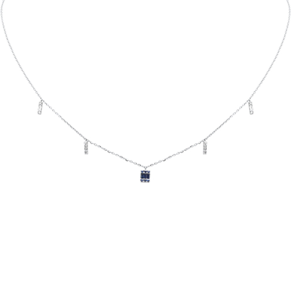 Blue Sapphire and Diamond Pendant Necklace in 14K White Gold, 0.24CT.