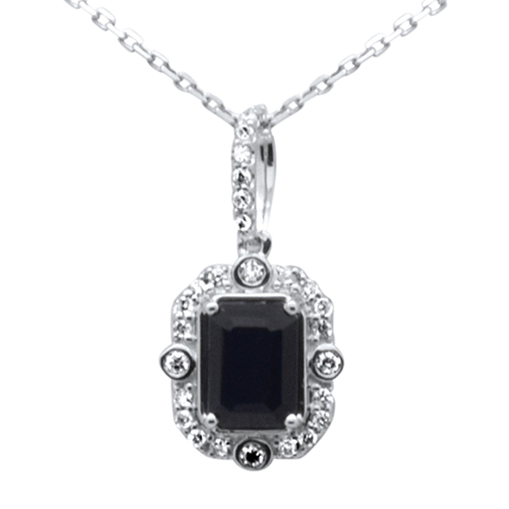 Collar con colgante de zafiro azul y diamantes en oro blanco de 14K, cadena de , 1.23CT.