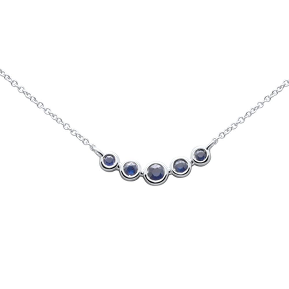 14K White Gold Blue Sapphire Pendant Necklace, 0.19CT.