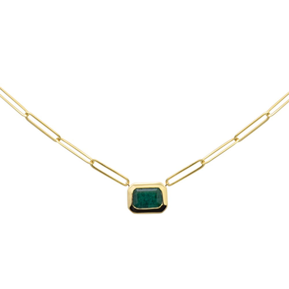 Solitaire Emerald Necklace in 14K Yellow Gold 0.96 CT