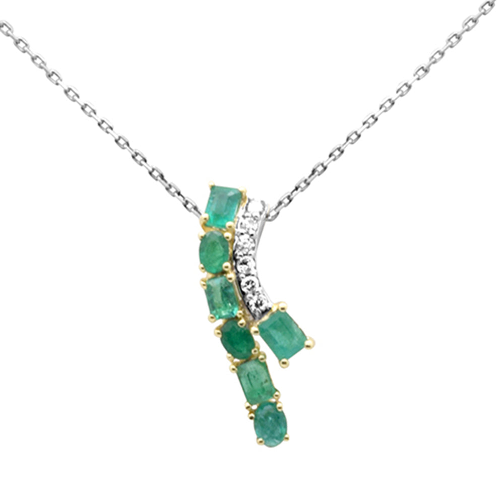 Diamond &amp; Emerald Necklace in 14K Yellow Gold 1.09 CT