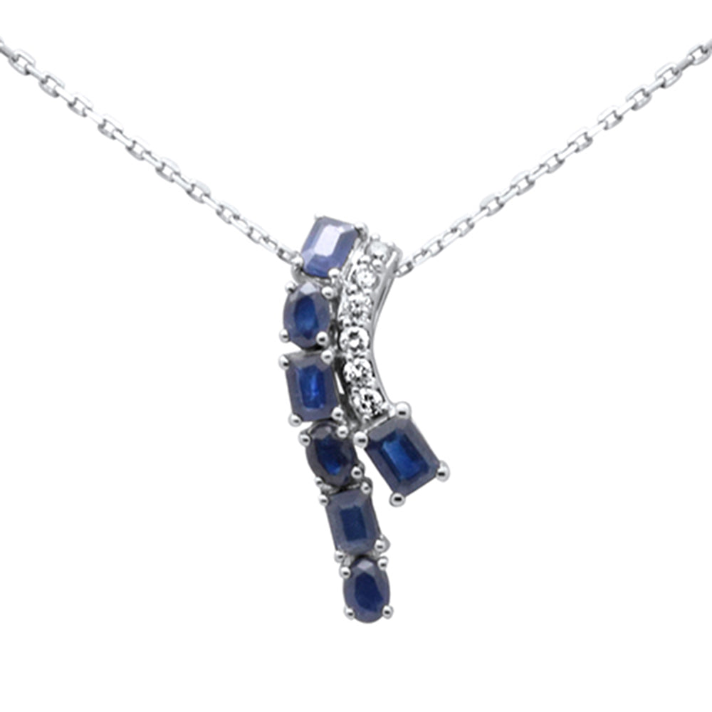 Collar con colgante de zafiro azul y diamantes en oro blanco de 14K, cadena de , 1.46CT.