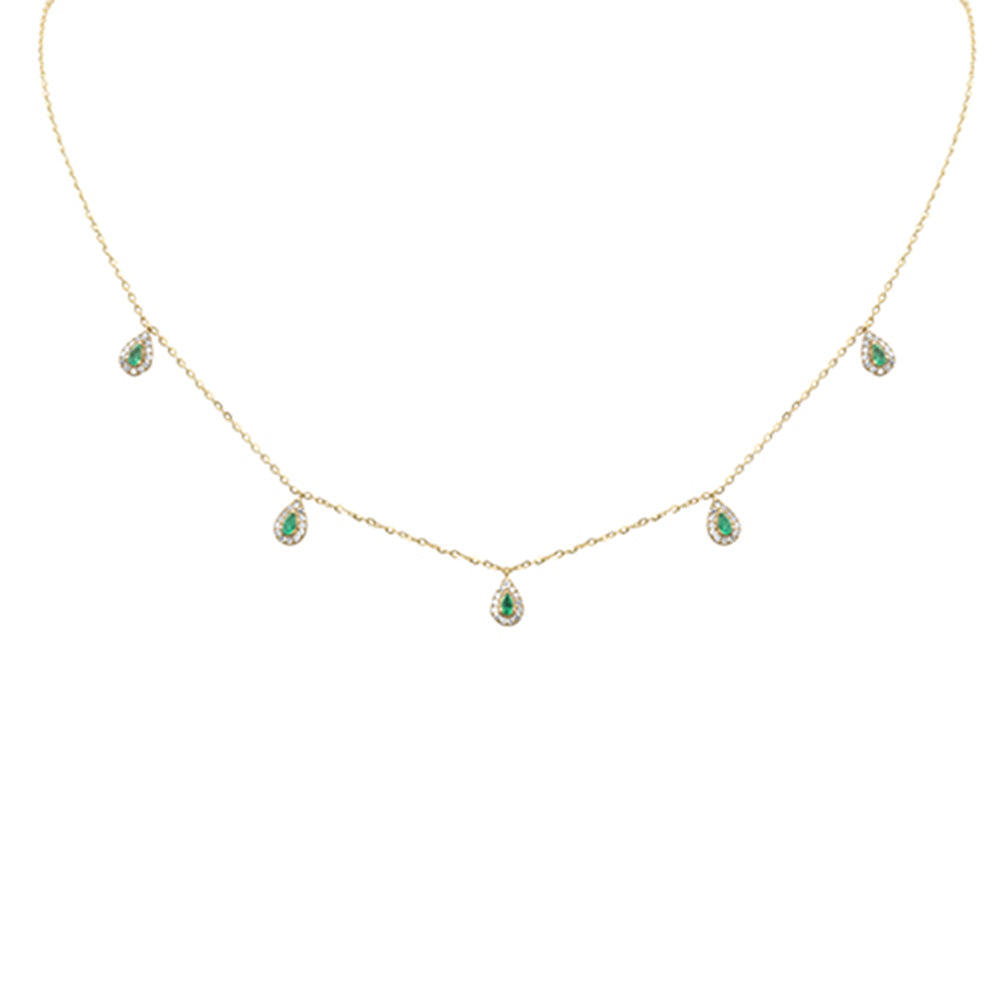 Diamond &amp; Emerald Necklace in 14K Yellow Gold 0.23 CT