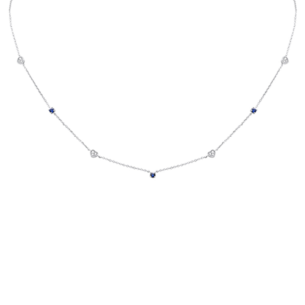 Blue Sapphire and Diamond Pendant Necklace in 14K White Gold, 0.28CT.