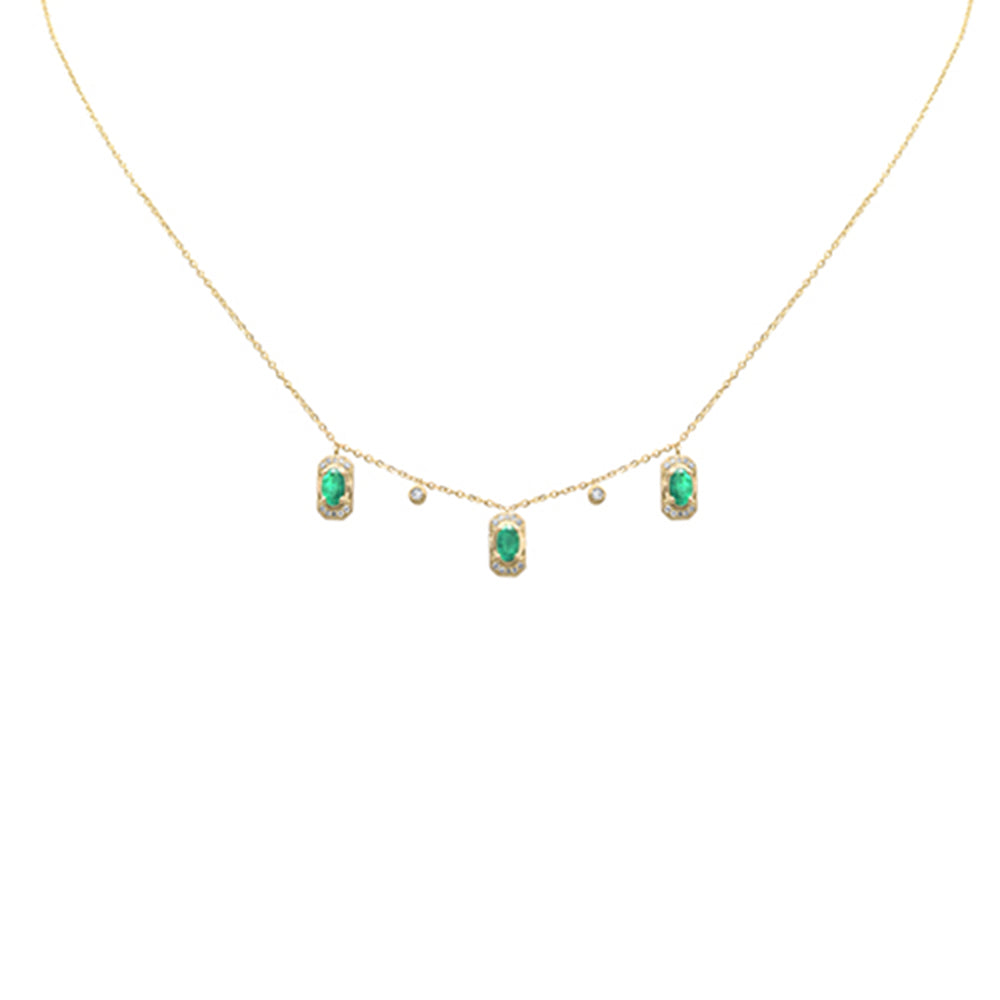Diamond &amp; Emerald Necklace in 14K Yellow Gold 0.12 CT