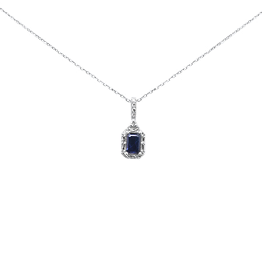 Collar con colgante de zafiro azul y diamantes en oro blanco de 14K, cadena de , 0.98CT.