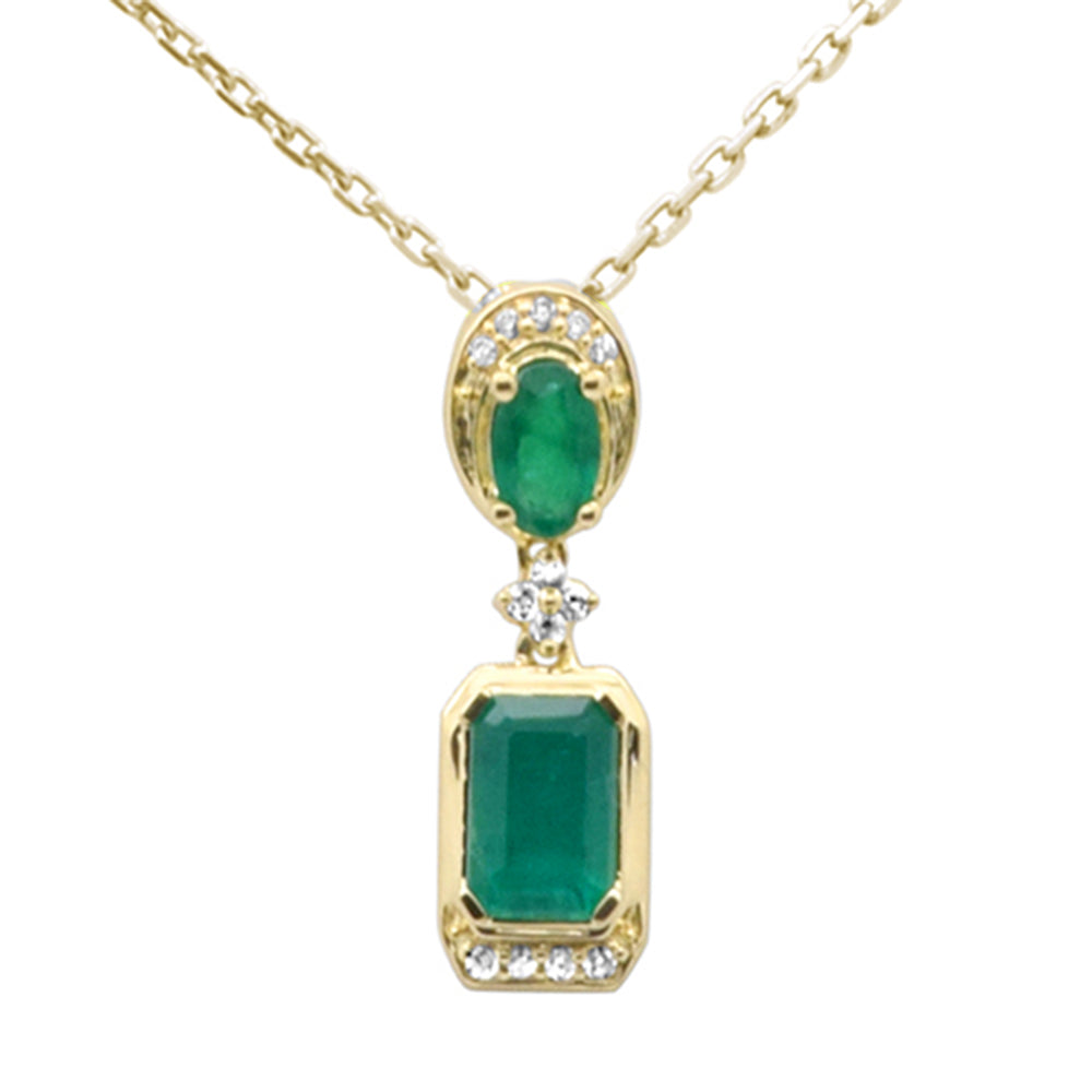 Diamond and Double Emerald Necklace in 14K Yellow Gold 0.77 CT