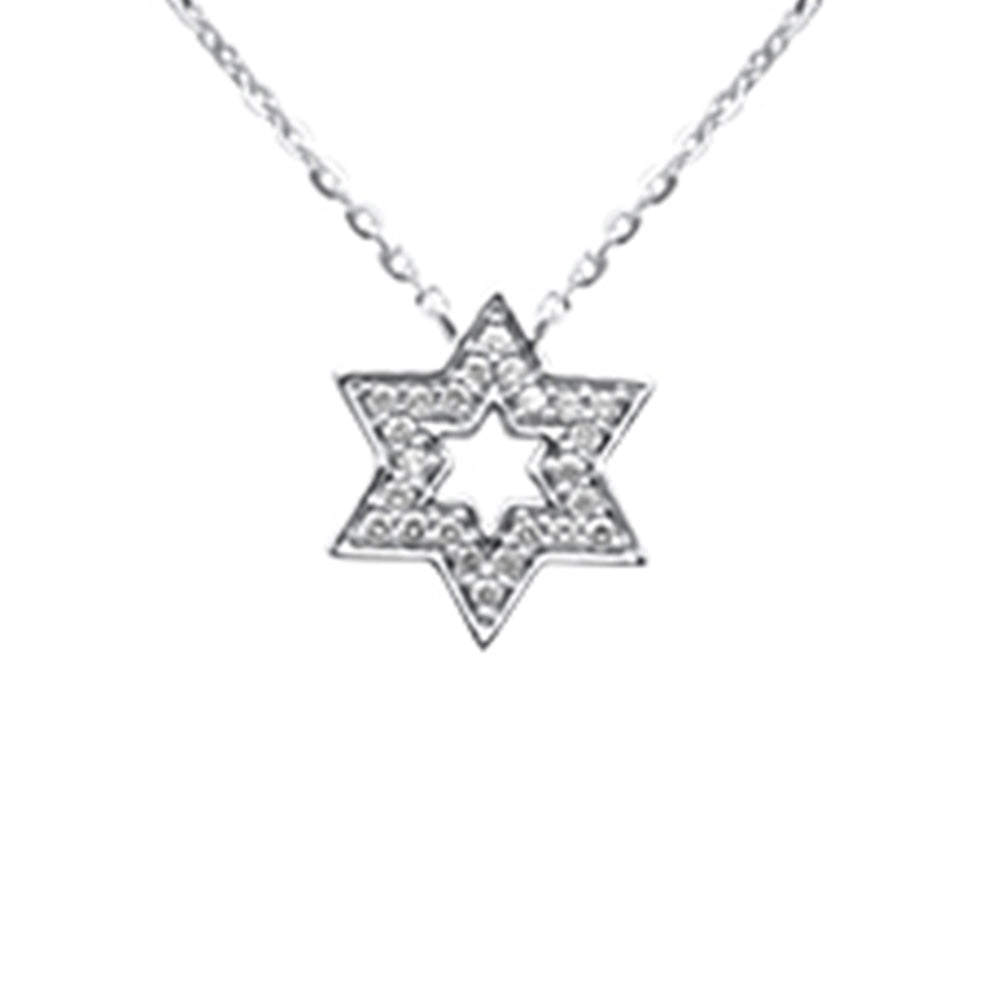 Collar Pendant Estrella De Diamante En Oro Blanco De 14K .08Ct