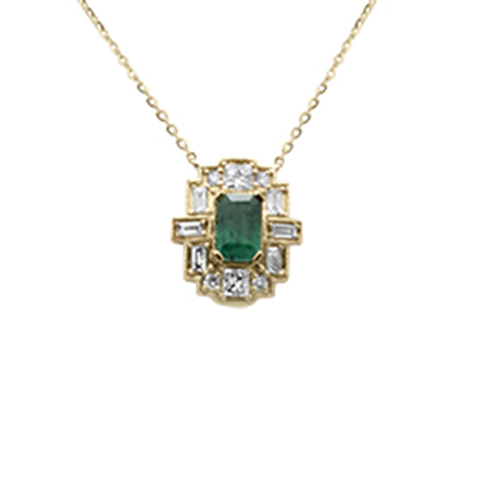 Diamond &amp; Emerald Necklace in 14K Yellow Gold 0.88 CT