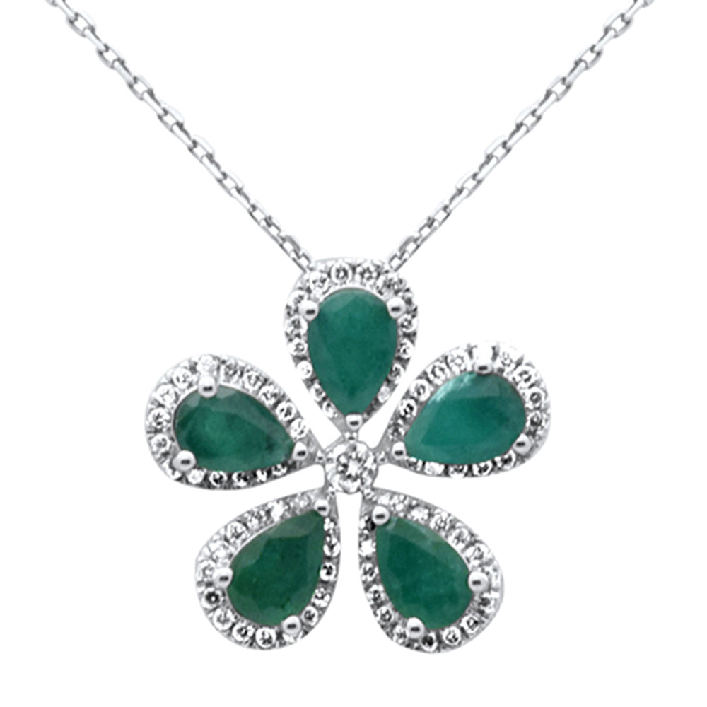 Diamond &amp; Emerald Necklace in 14K White Gold 2.23 CT
