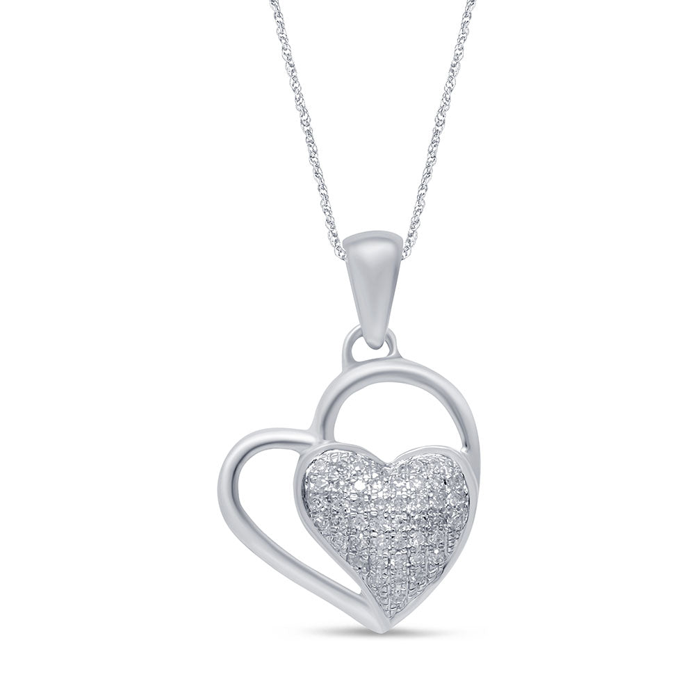 Collar Cadena Pendant Corazón De Diamante En Oro Blanco De 14K .10Ct