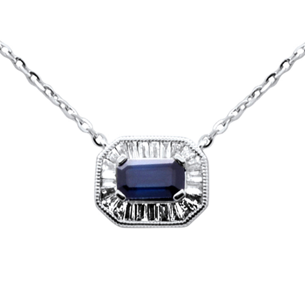 Collar con colgante de zafiro azul y diamantes en oro blanco de 14K, 0.51CT.