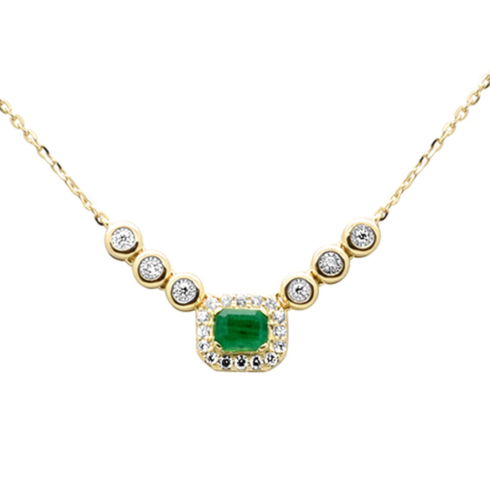 Diamond &amp; Emerald Necklace in 14K Yellow Gold 0.38 CT
